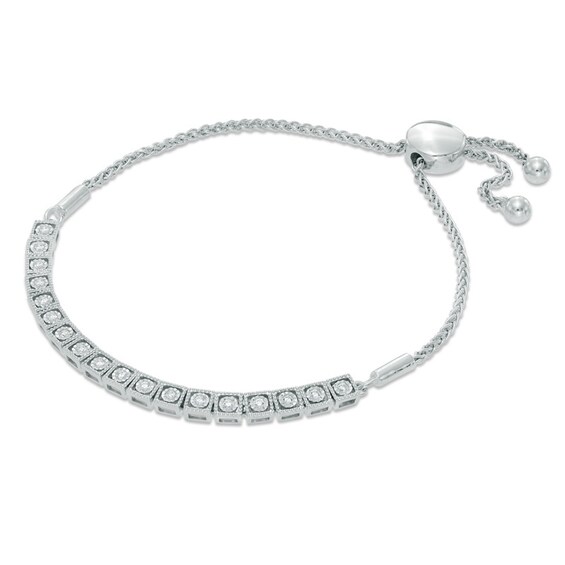 Previously Owned - 1/4 CT. T.w. Diamond Block Bolo Bracelet in 10K White Gold - 9.5"