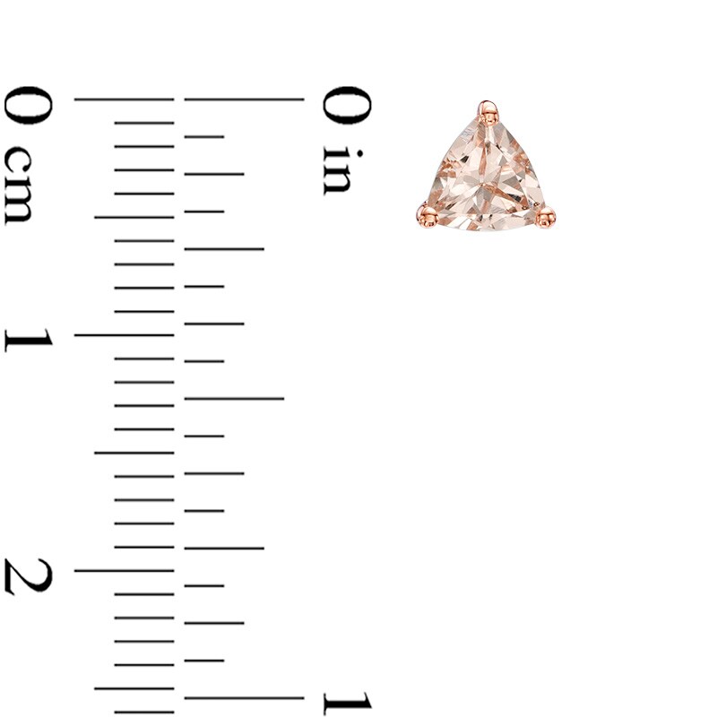 Main Image 2 of Previously Owned - 5.0mm Trillion-Cut Morganite Solitaire Stud Earrings in 10K Rose Gold