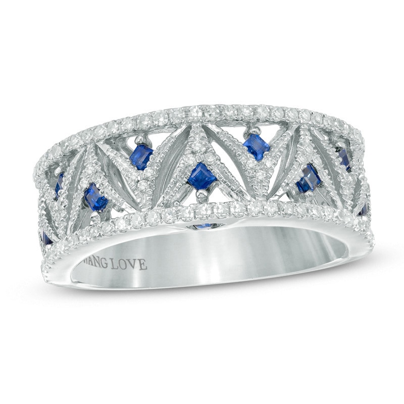 Previously Owned - Vera Wang Love Collection 1/3 CT. T.W. Diamond and Blue Sapphire Band in 14K White Gold