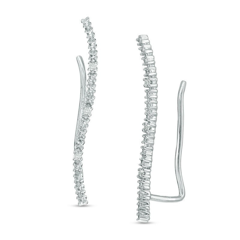 Main Image 1 of Previously Owned - Diamond Accent Curved Crawler Earrings in 10K White Gold