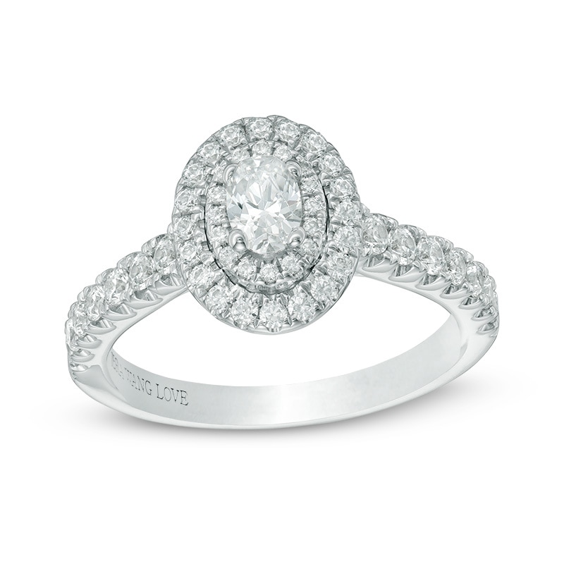 Main Image 1 of Previously Owned - Vera Wang Love Collection 3/4 CT. T.W. Oval Diamond Frame Engagement Ring in 14K White Gold