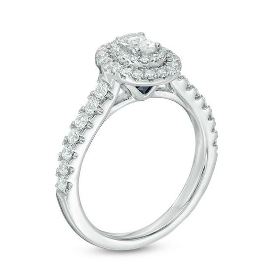 Previously Owned - Vera Wang Love Collection 3/4 CT. T.w. Oval Diamond Frame Engagement Ring in 14K White Gold