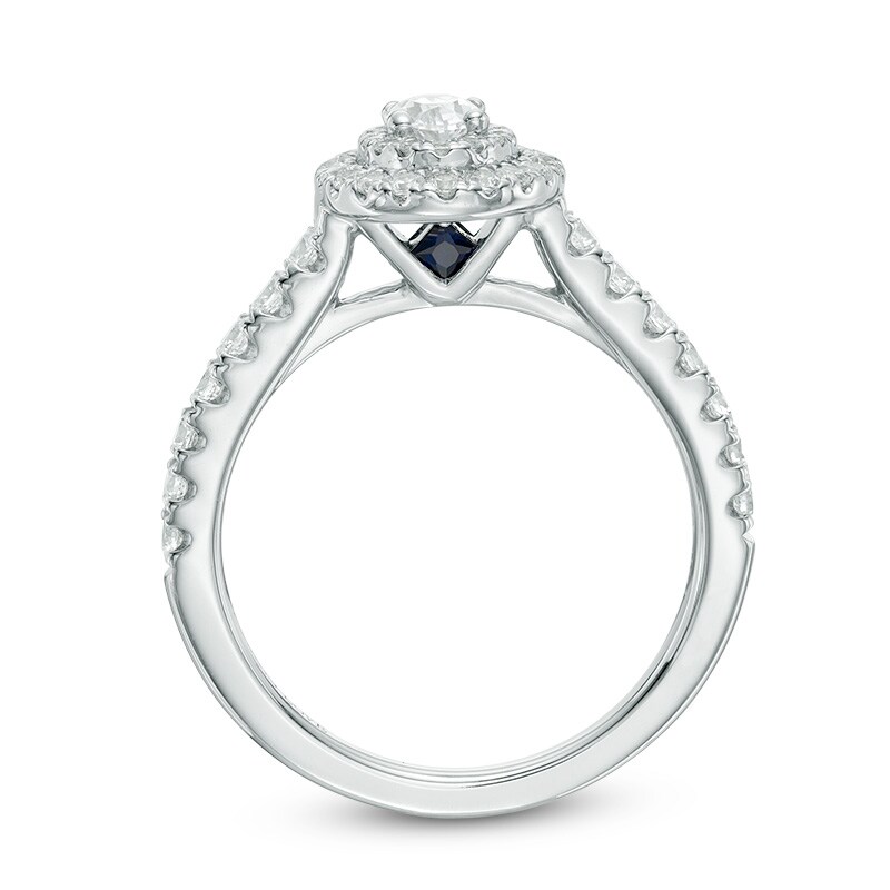 Main Image 3 of Previously Owned - Vera Wang Love Collection 3/4 CT. T.W. Oval Diamond Frame Engagement Ring in 14K White Gold