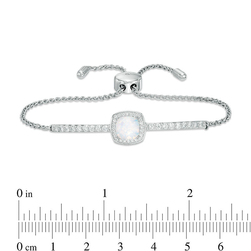 Previously Owned - 7.0mm Cushion-Cut Lab-Created Opal and White Sapphire Frame Bolo Bracelet in Sterling Silver - 9.0"