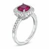 Thumbnail Image 2 of Previously Owned - 7.0mm Cushion-Cut Lab-Created Ruby and White Sapphire Frame Ring in Sterling Silver