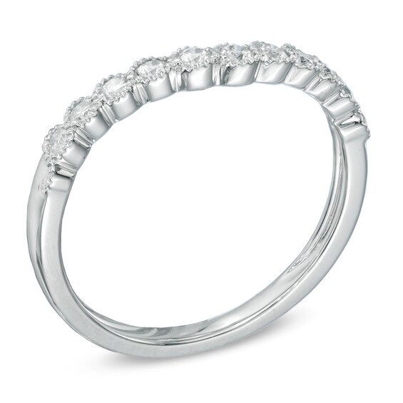 Previously Owned - 1/4 CT. T.w. Diamond Frame Contour Wedding Band in 14K White Gold
