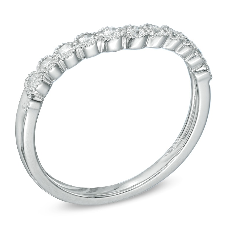 Main Image 2 of Previously Owned - 1/4 CT. T.W. Diamond Frame Contour Wedding Band in 14K White Gold