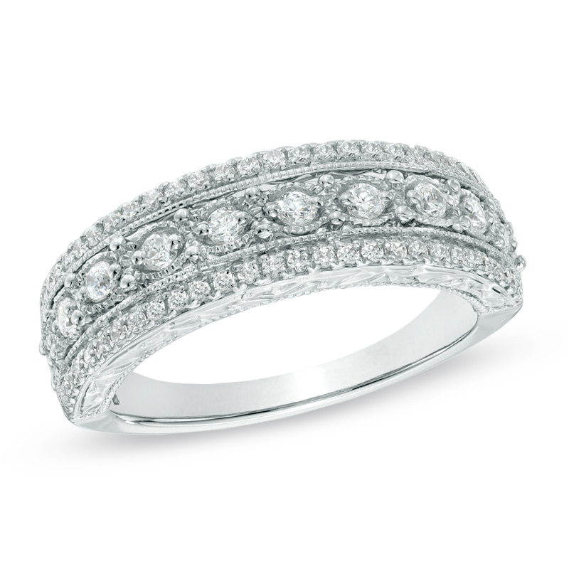 Main Image 1 of Previously Owned - 1/2 CT. T.W. Diamond Vintage-Style Band in 10K White Gold