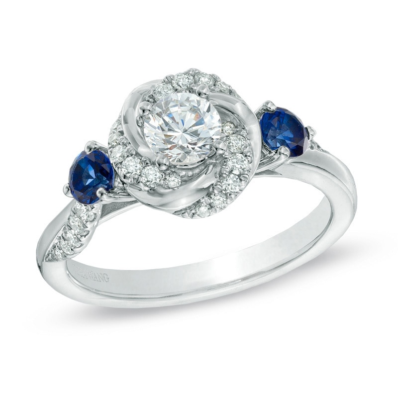 Previously Owned - Vera Wang Love Collection 5/8 CT. T.W. Diamond and Blue Sapphire Engagement Ring in 14K White Gold