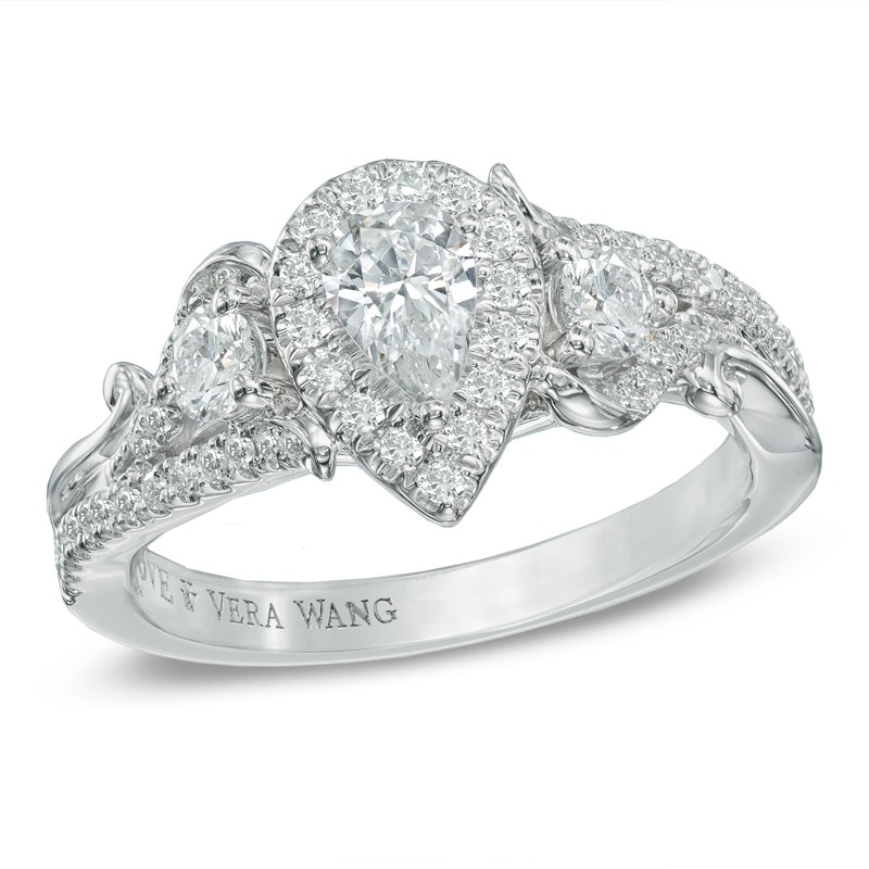 Previously Owned - Vera Wang Love Collection 1 CT. T.W. Pear-Shaped Diamond Three Stone Ring in 14K White Gold