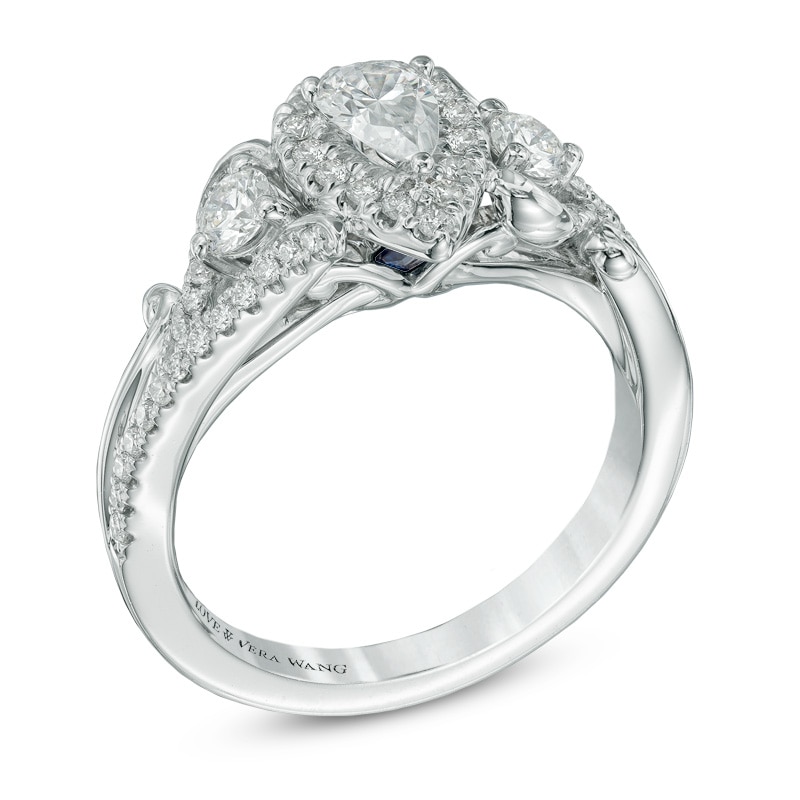 Previously Owned - Vera Wang Love Collection 1 CT. T.W. Pear-Shaped Diamond Three Stone Ring in 14K White Gold
