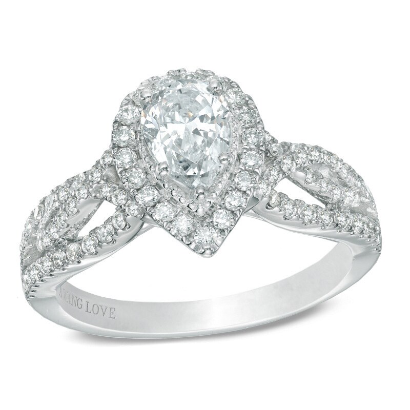 Main Image 1 of Previously Owned - Vera Wang Love Collection 1 CT. T.W. Pear-Shaped Diamond Vintage-Style Ring in 14K White Gold