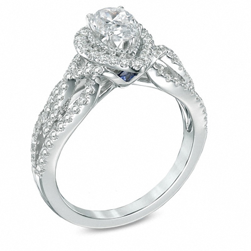 Main Image 2 of Previously Owned - Vera Wang Love Collection 1 CT. T.W. Pear-Shaped Diamond Vintage-Style Ring in 14K White Gold