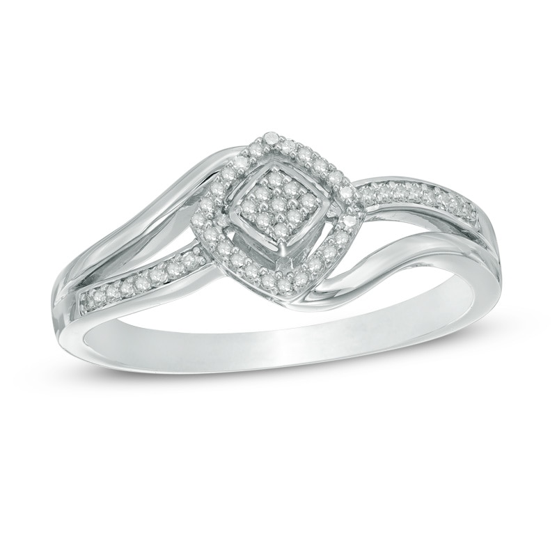 Main Image 1 of Previously Owned - 1/10 CT. T.W. Diamond Cluster Square Frame Bypass Ring in Sterling Silver