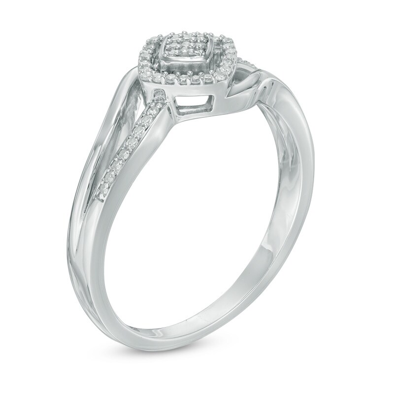 Main Image 2 of Previously Owned - 1/10 CT. T.W. Diamond Cluster Square Frame Bypass Ring in Sterling Silver