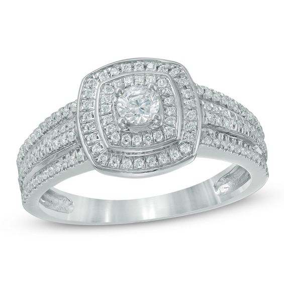 Previously Owned - 1/2 CT. T.w. Diamond Double Frame Engagement Ring in 10K White Gold