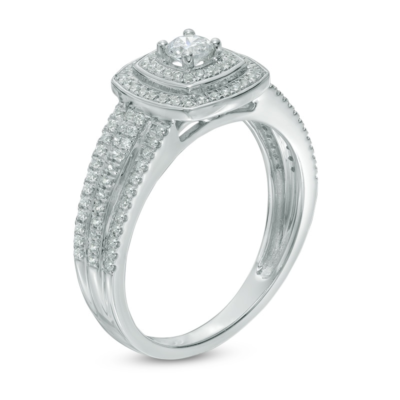 Main Image 2 of Previously Owned - 1/2 CT. T.W. Diamond Double Frame Engagement Ring in 10K White Gold