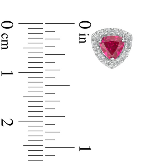 Previously Owned - Trillion-Cut Previously Owned - Trillion-Cut Lab-Created Ruby and White Sapphire Frame Pendant and Earrings Set in Sterling Silver