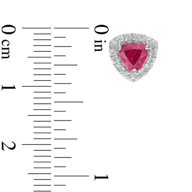 Main Image 3 of Previously Owned - Trillion-Cut Lab-Created Ruby and White Sapphire Frame Pendant and Earrings Set in Sterling Silver