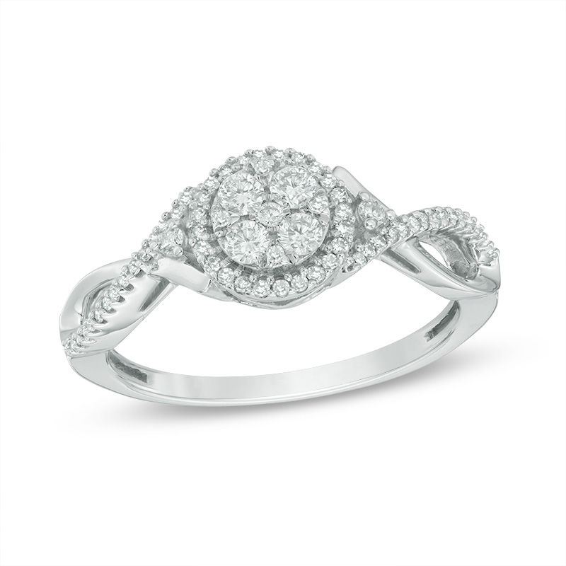 Main Image 1 of Previously Owned - 1/3 CT. T.W. Composite Diamond Frame Collared Ring in 10K White Gold