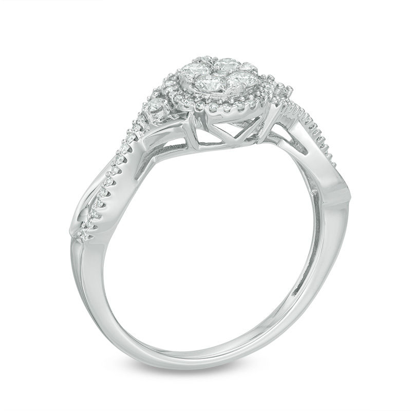 Main Image 2 of Previously Owned - 1/3 CT. T.W. Composite Diamond Frame Collared Ring in 10K White Gold