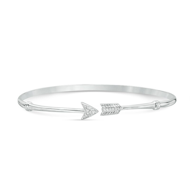 Main Image 1 of Previously Owned - 1/20 CT. T.W. Diamond Arrow Open Bangle in Sterling Silver - 7.5"