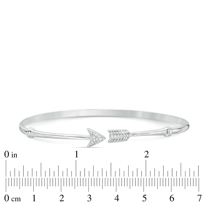 Main Image 2 of Previously Owned - 1/20 CT. T.W. Diamond Arrow Open Bangle in Sterling Silver - 7.5"