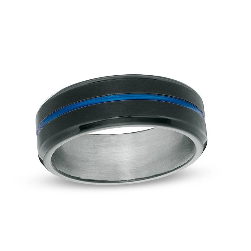 Main Image 1 of Previously Owned - 8.0mm Two-Tone Wedding Band in IP Stainless Steel