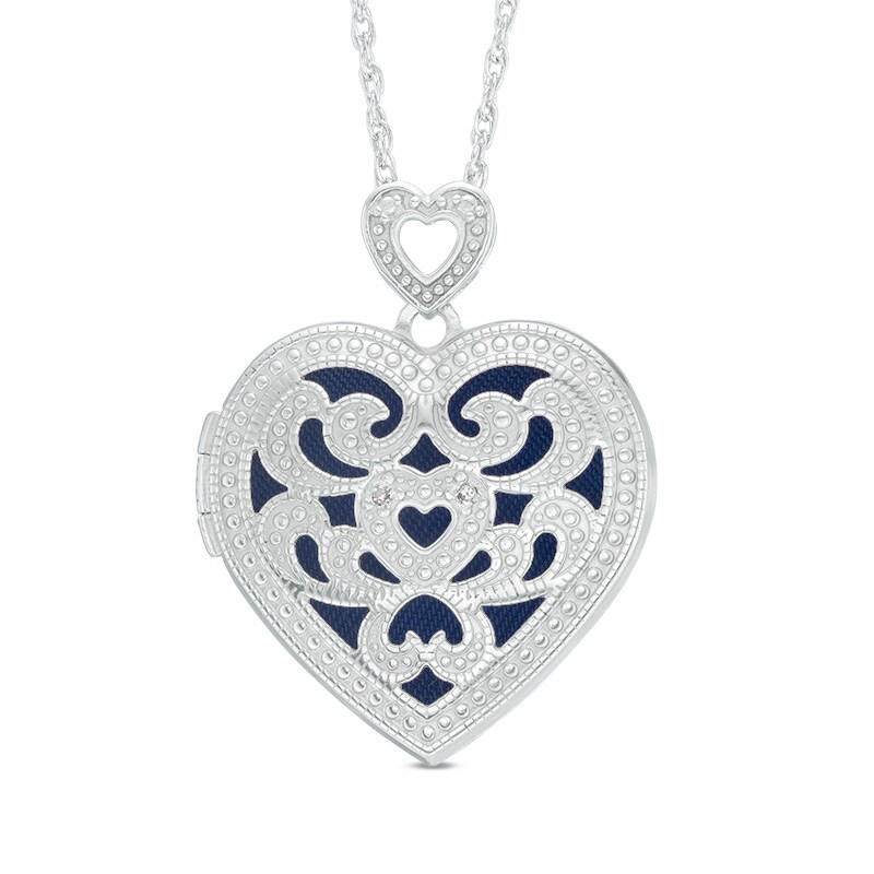 Main Image 1 of Previously Owned - Diamond Accent Filigree Heart Locket in Sterling Silver