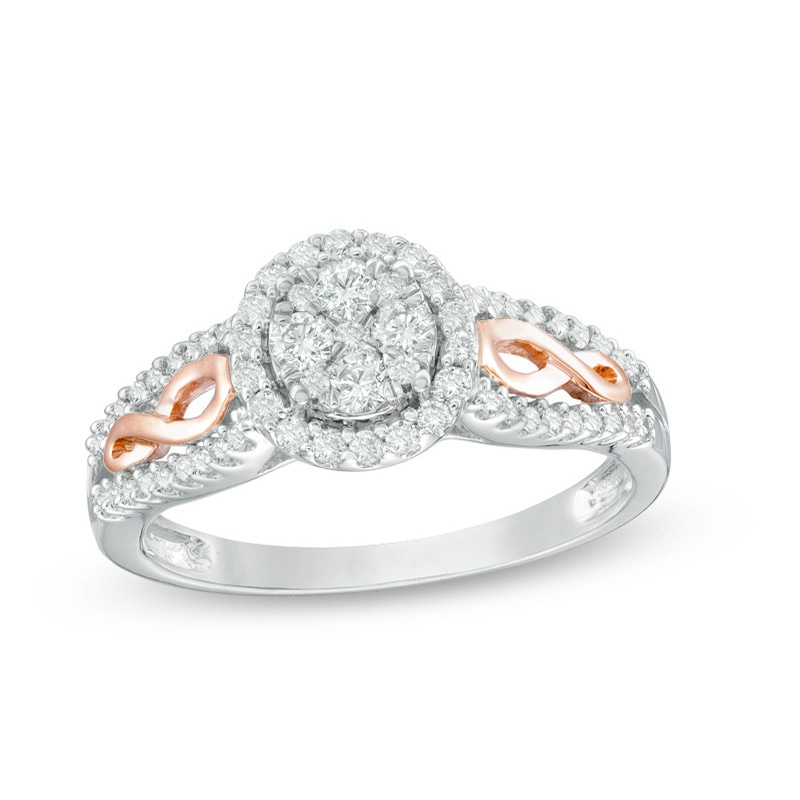 Main Image 1 of Previously Owned - 1/2 CT. T.W. Multi-Diamond Frame Infinity Sides Ring in 10K Two-Tone Gold