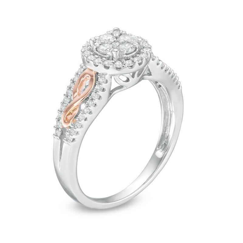 Main Image 2 of Previously Owned - 1/2 CT. T.W. Multi-Diamond Frame Infinity Sides Ring in 10K Two-Tone Gold
