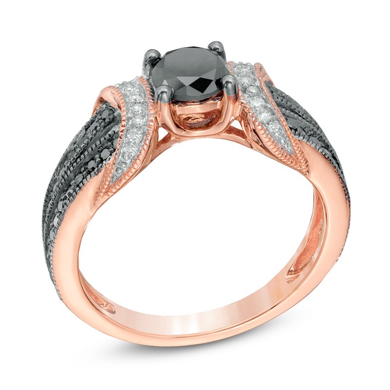 Main Image 2 of Previously Owned - 1 CT. T.W. Enhanced Black and White Diamond Collar Engagement Ring in 10K Rose Gold