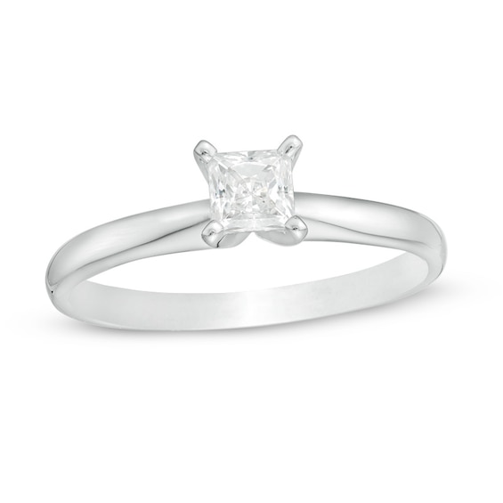 Previously Owned - 1/2 CT. Princess-Cut Diamond Solitaire Engagement Ring in 14K White Gold (I/I2)