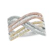 Thumbnail Image 1 of Previously Owned - 3/4 CT. T.W. Round and Baguette Diamond Crossover Ring in 10K Tri-Tone Gold