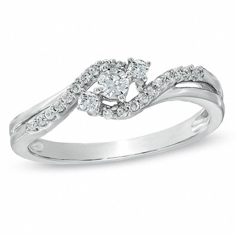 Main Image 1 of Previously Owned - 1/4 CT. T.W. Diamond Bypass Promise Ring in 10K White Gold