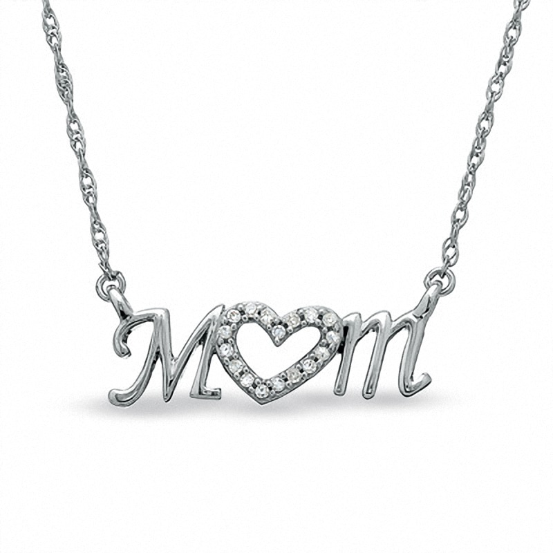 Main Image 1 of Previously Owned - Diamond Accent Mom Heart Necklace in Sterling Silver