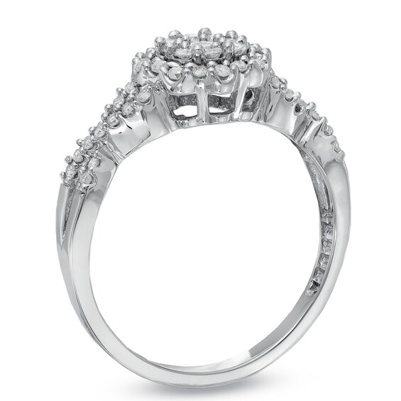 Previously Owned - 1/2 CT. T.w. Diamond Flower Twist Shank Ring in 10K White Gold