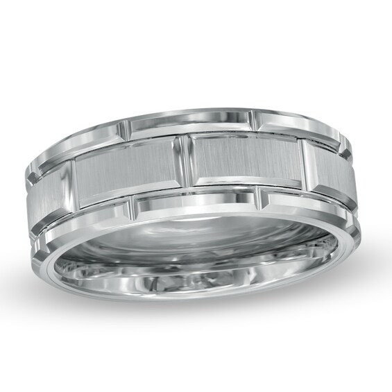Previously Owned - 8.0mm Comfort-Fit Etched Wedding Band in Tungsten Carbide