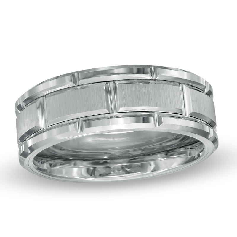 Previously Owned - Men's 8.0mm Comfort-Fit Etched Wedding Band in Tungsten Carbide