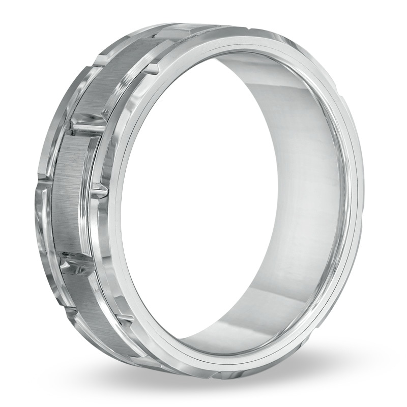 Previously Owned - Men's 8.0mm Comfort-Fit Etched Wedding Band in Tungsten Carbide