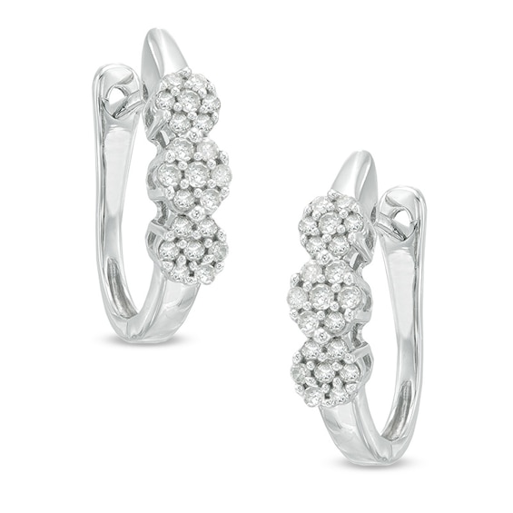 Previously Owned - 1/4 CT. T.w. Diamond Three Flower Hoop Earrings in 10K White Gold