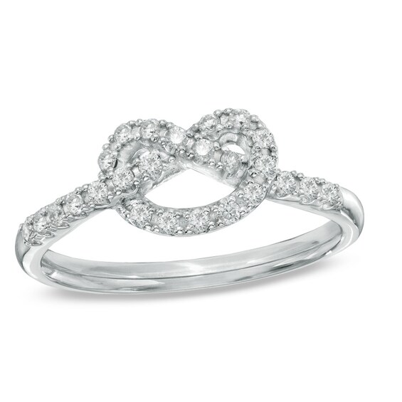 Previously Owned - 1/5 CT. T.w. Diamond Heart-Shaped Knot Promise Ring in Sterling Silver