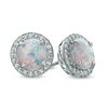 Previously Owned - 7.0mm Lab-Created Opal and White Sapphire Frame Stud Earrings in Sterling Silver