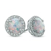 Thumbnail Image 0 of Previously Owned - 7.0mm Lab-Created Opal and White Sapphire Frame Stud Earrings in Sterling Silver