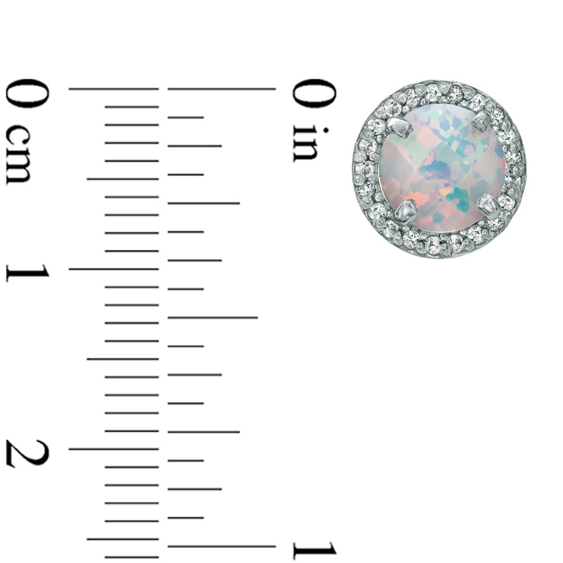 Main Image 2 of Previously Owned - 7.0mm Lab-Created Opal and White Sapphire Frame Stud Earrings in Sterling Silver