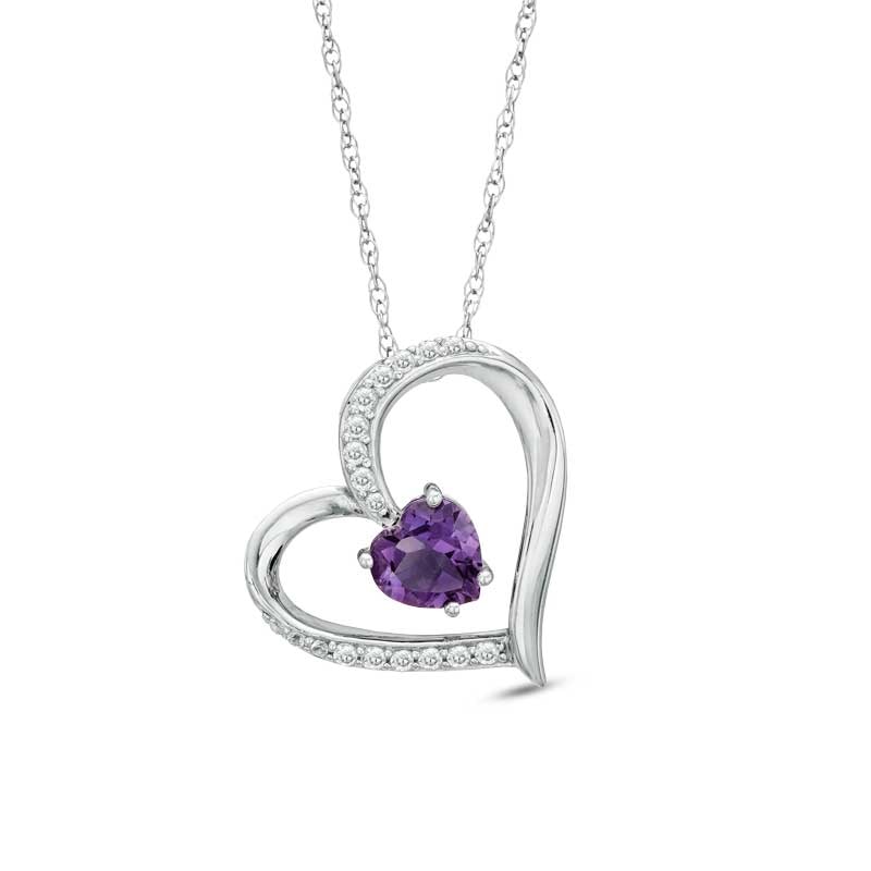 Main Image 1 of Previously Owned - 6.0mm Heart-Shaped Amethyst and Lab-Created White Sapphire Pendant in Sterling Silver