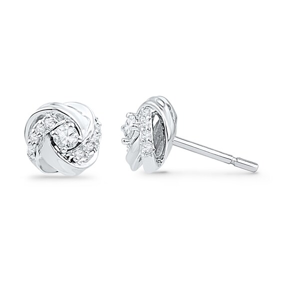 Previously Owned - 1/8 CT. T.w. Diamond Love Knot Stud Earrings in 10K White Gold