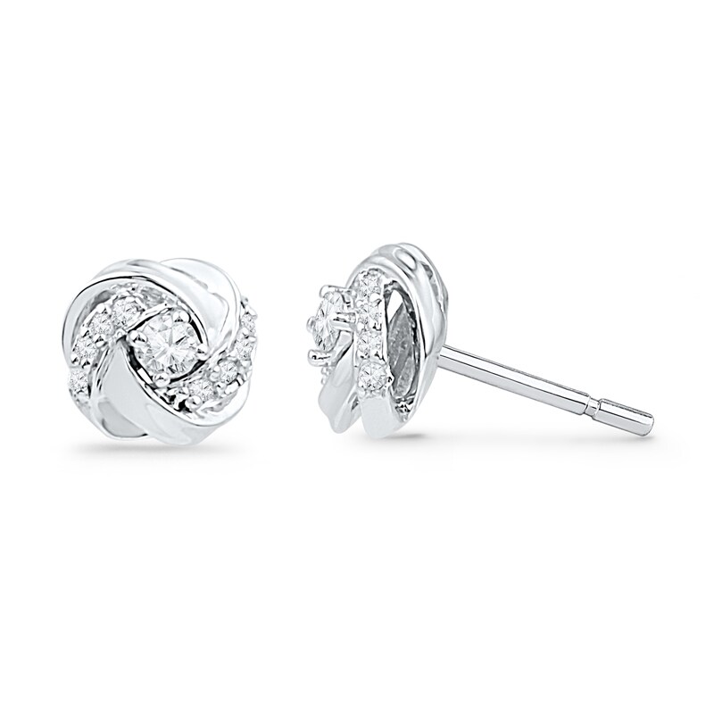 Main Image 1 of Previously Owned - 1/8 CT. T.W. Diamond Love Knot Stud Earrings in 10K White Gold