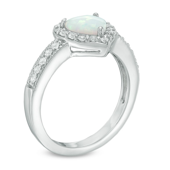 Previously Owned - 7.0mm Heart-Shaped Lab-Created Opal and White Sapphire Frame Ring in Sterling Silver