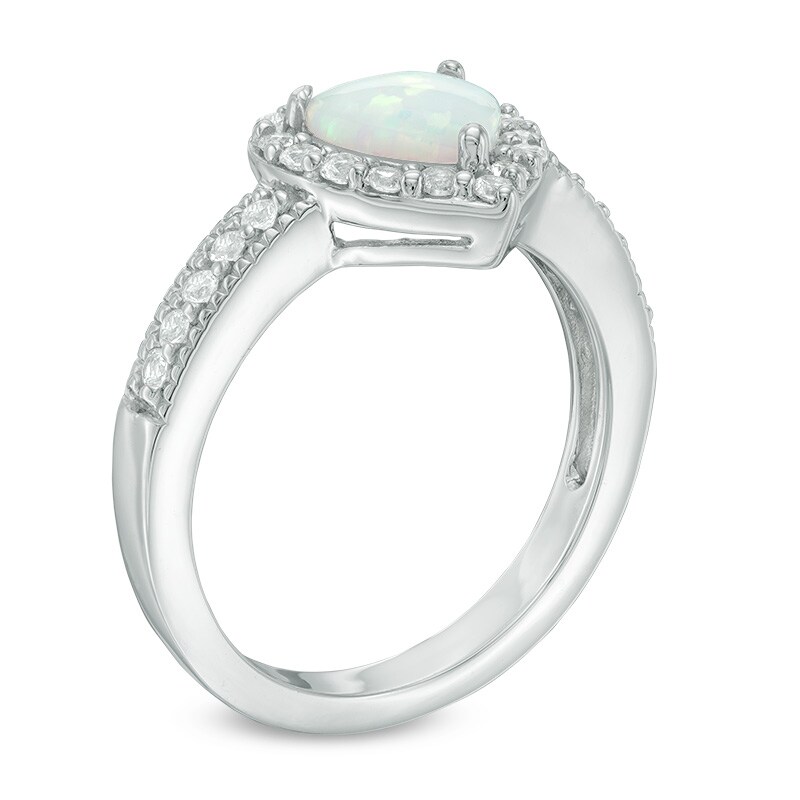 Main Image 2 of Previously Owned - 7.0mm Heart-Shaped Lab-Created Opal and White Sapphire Frame Ring in Sterling Silver